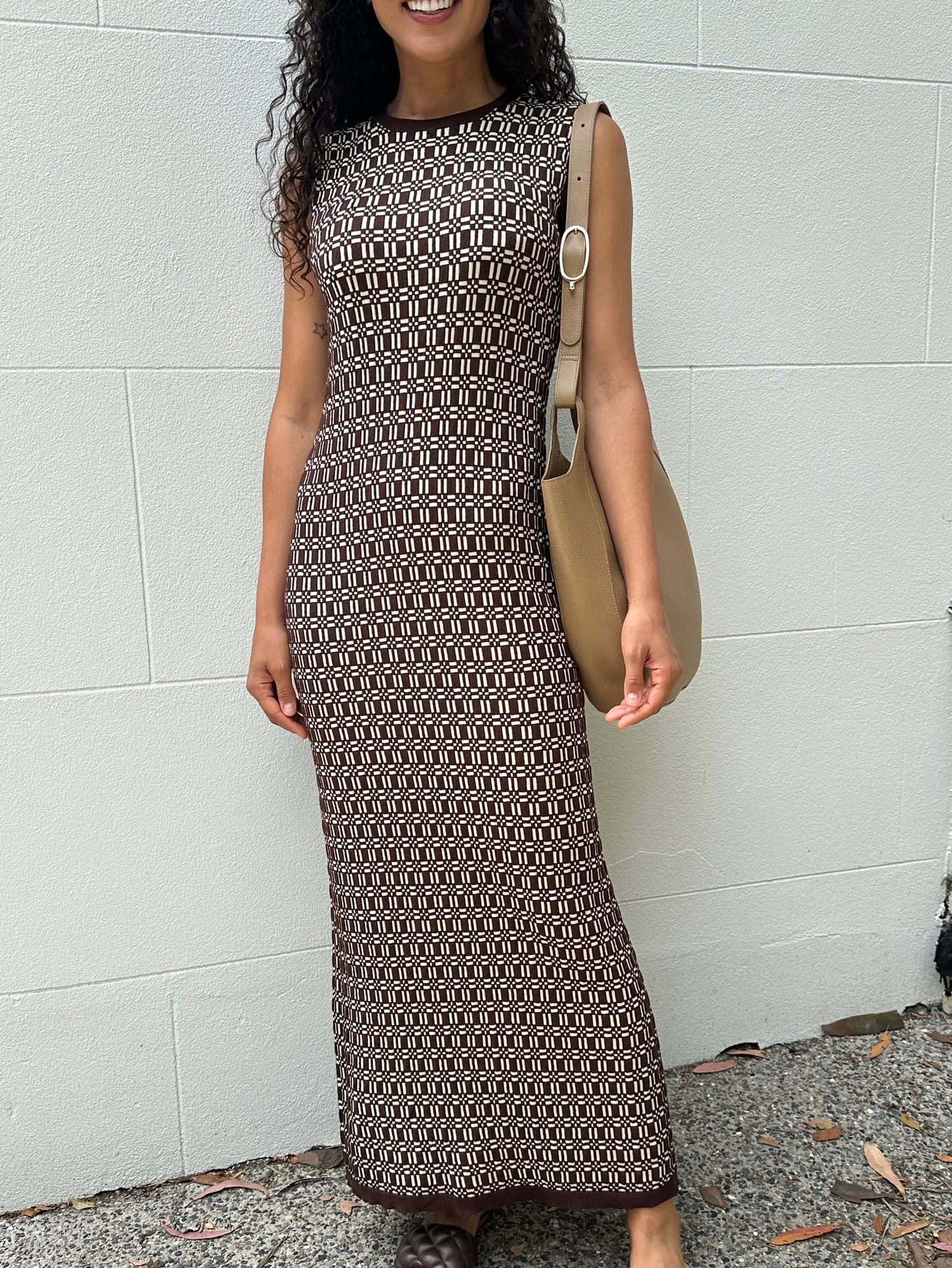 Marni Brown Check Long Dress Size M