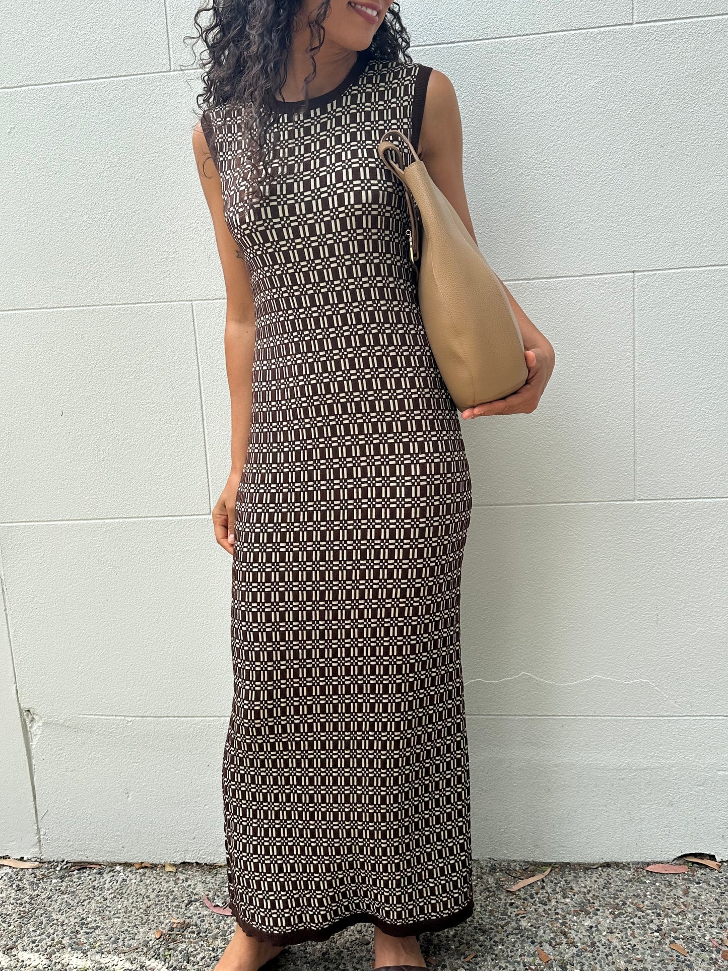 Marni Brown Check Long Dress Size M
