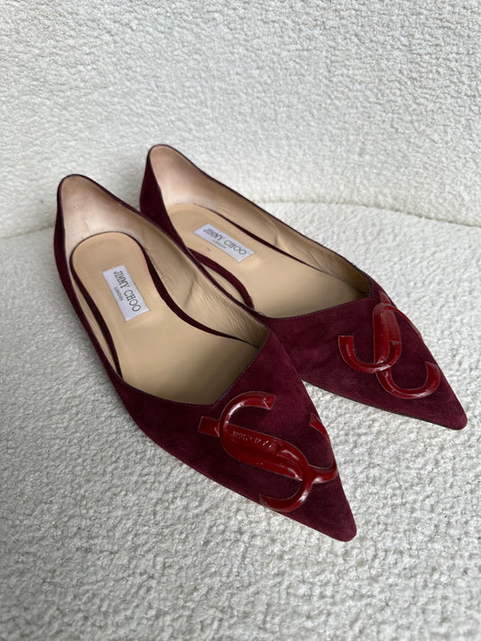 Jimmy Choo Burgundy Suede Flats Size 42