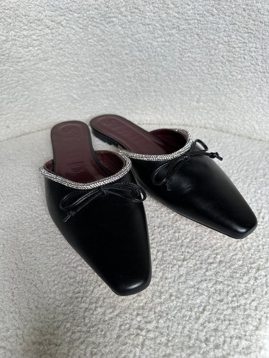 Staud Black Sparkle Trim Flat Mules Size 42