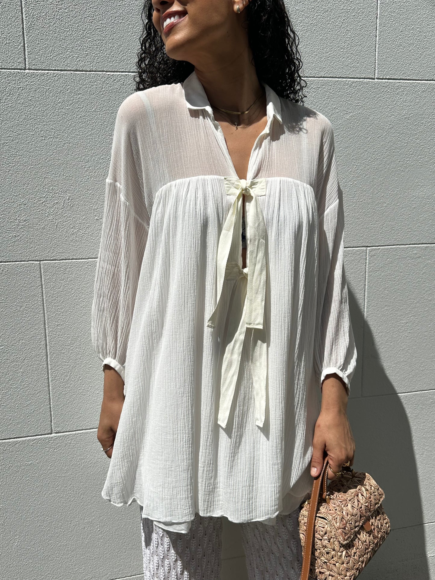 Chloe White Cotton Tie Top Size 38