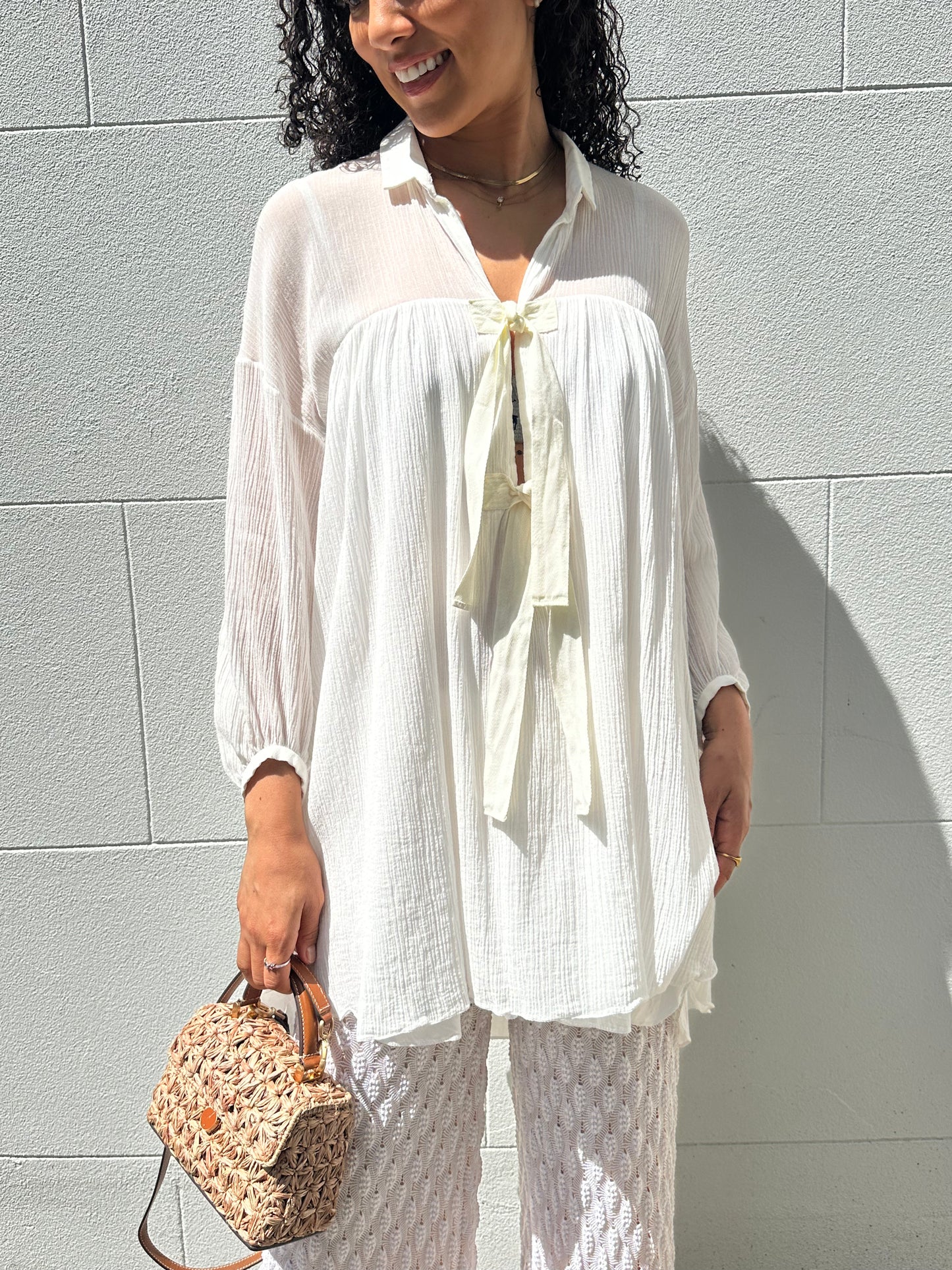 Chloe White Cotton Tie Top Size 38