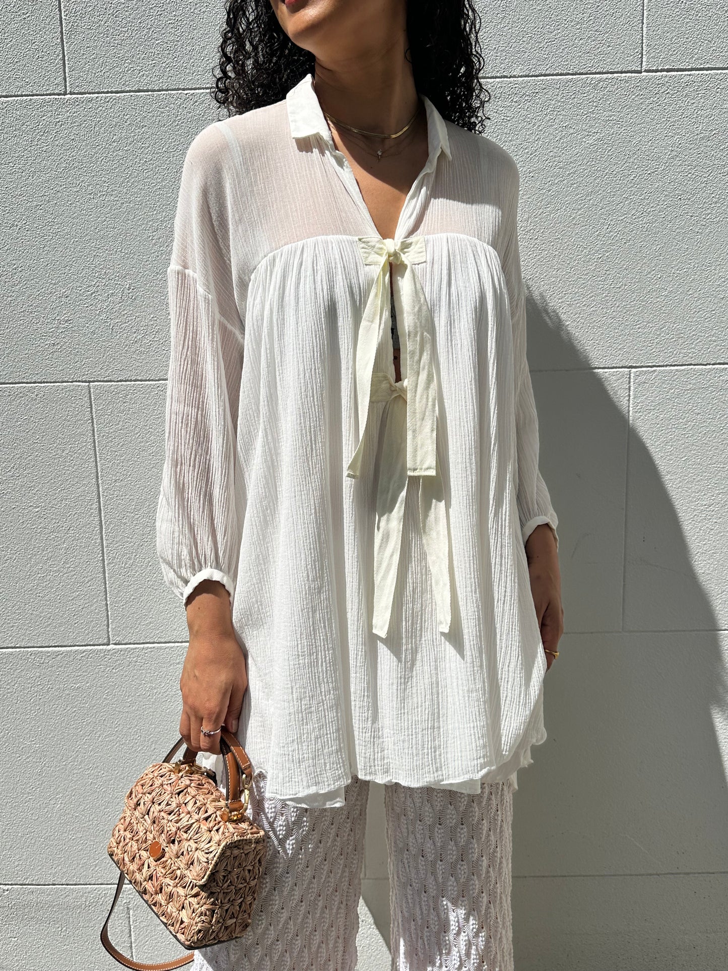 Chloe White Cotton Tie Top Size 38