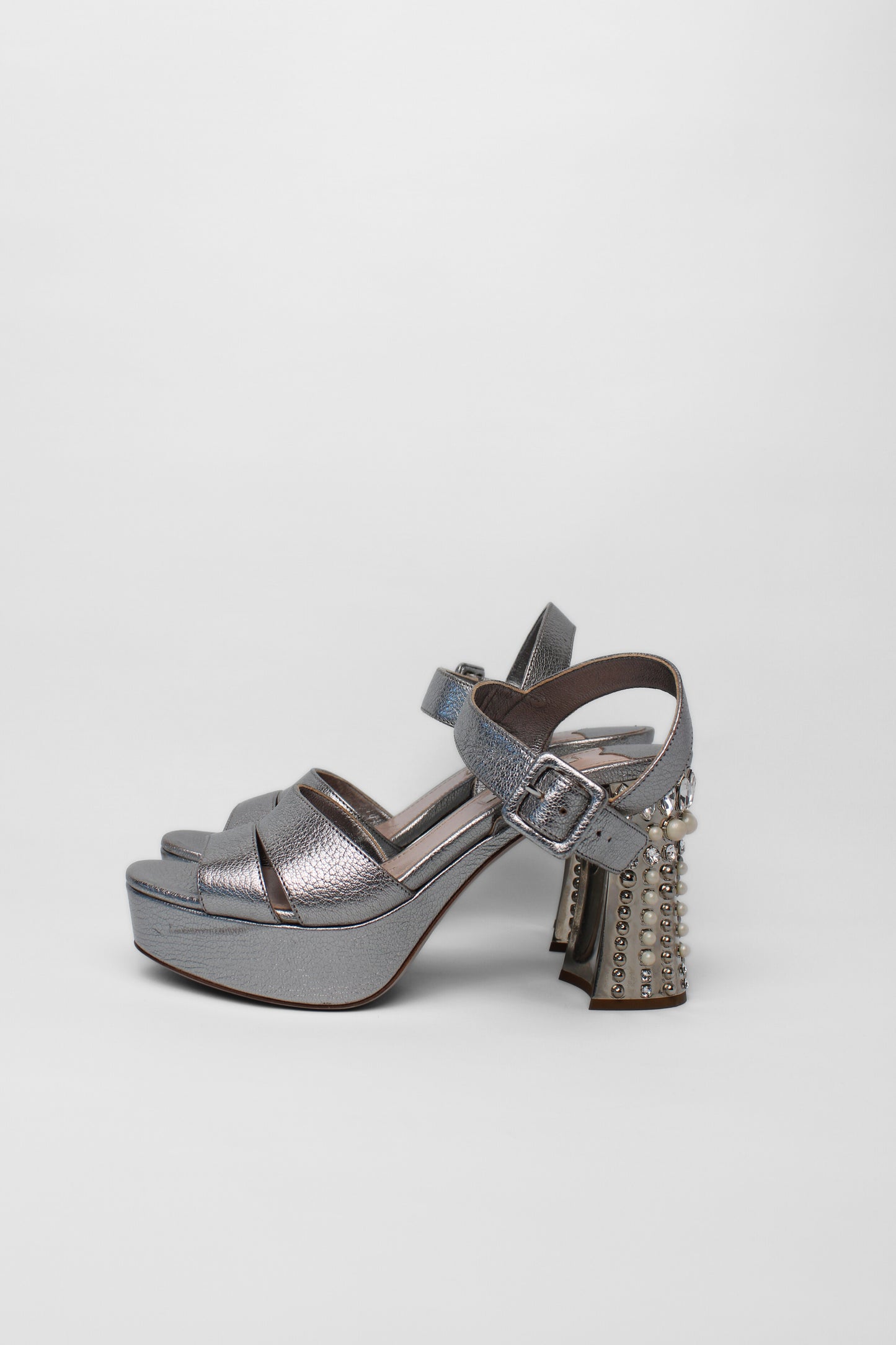 Miu Miu silver stud platform leather shoes