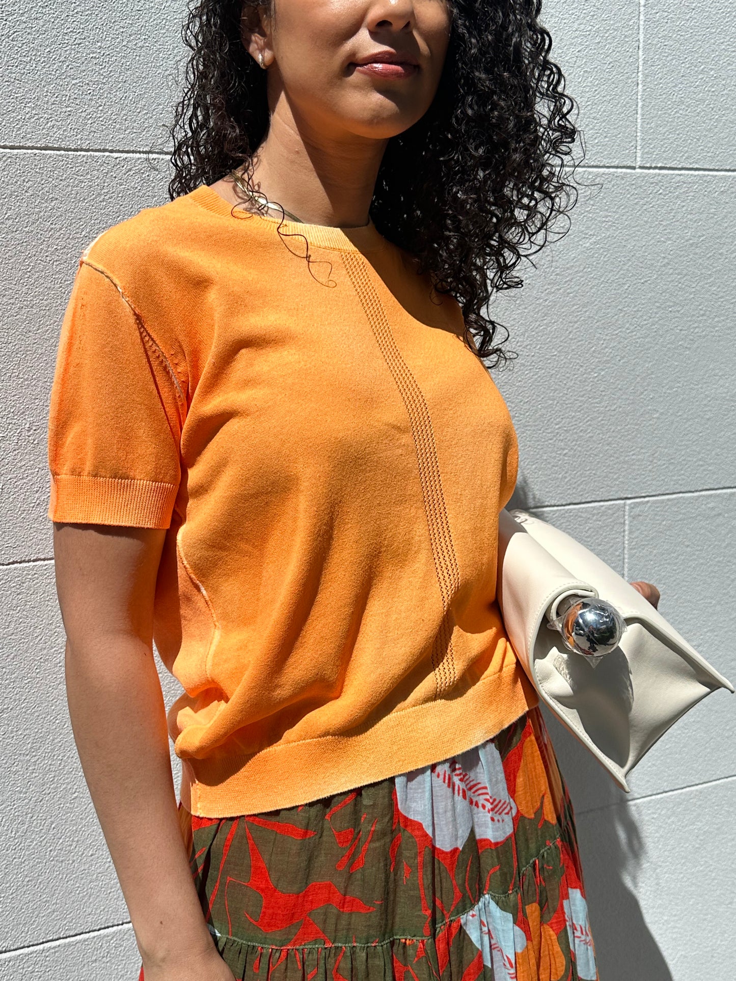 By Freer Orange Cotton Knit Top Size M