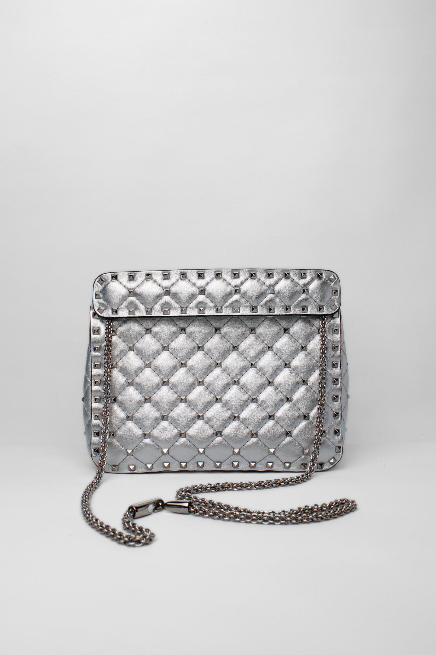 Valentino rockstud silver leather and silver crossbody chain
