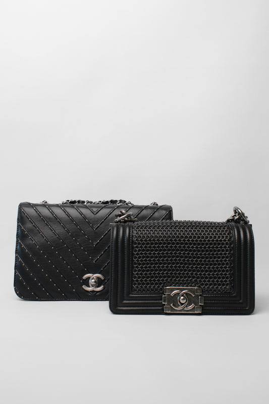 Chanel Black Boy Chainmail bag with pewter hardware