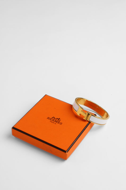 Hermes White Enamel Clic Clac bangle