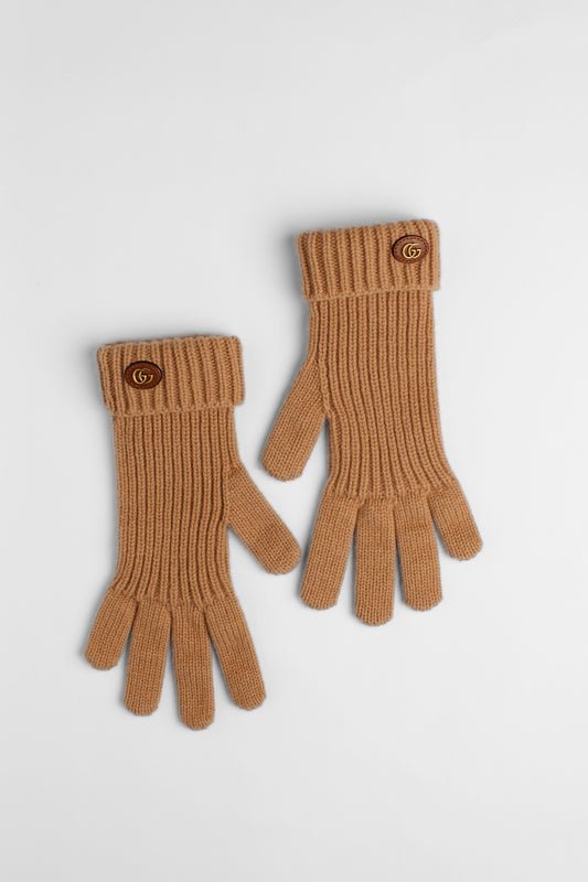 Gucci Camel Wool GG gloves