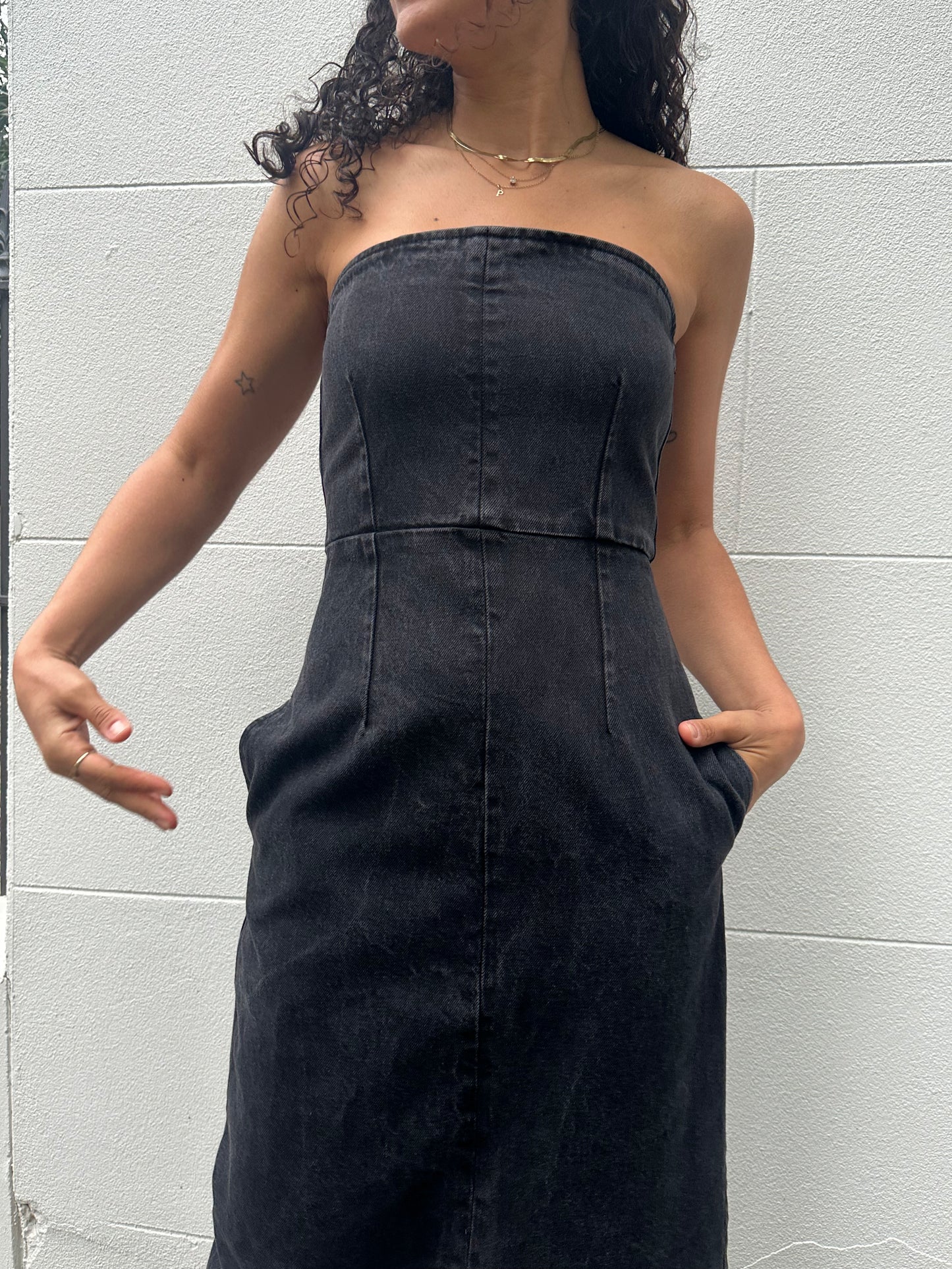 Raey Black Denim Strapless Dress Size S