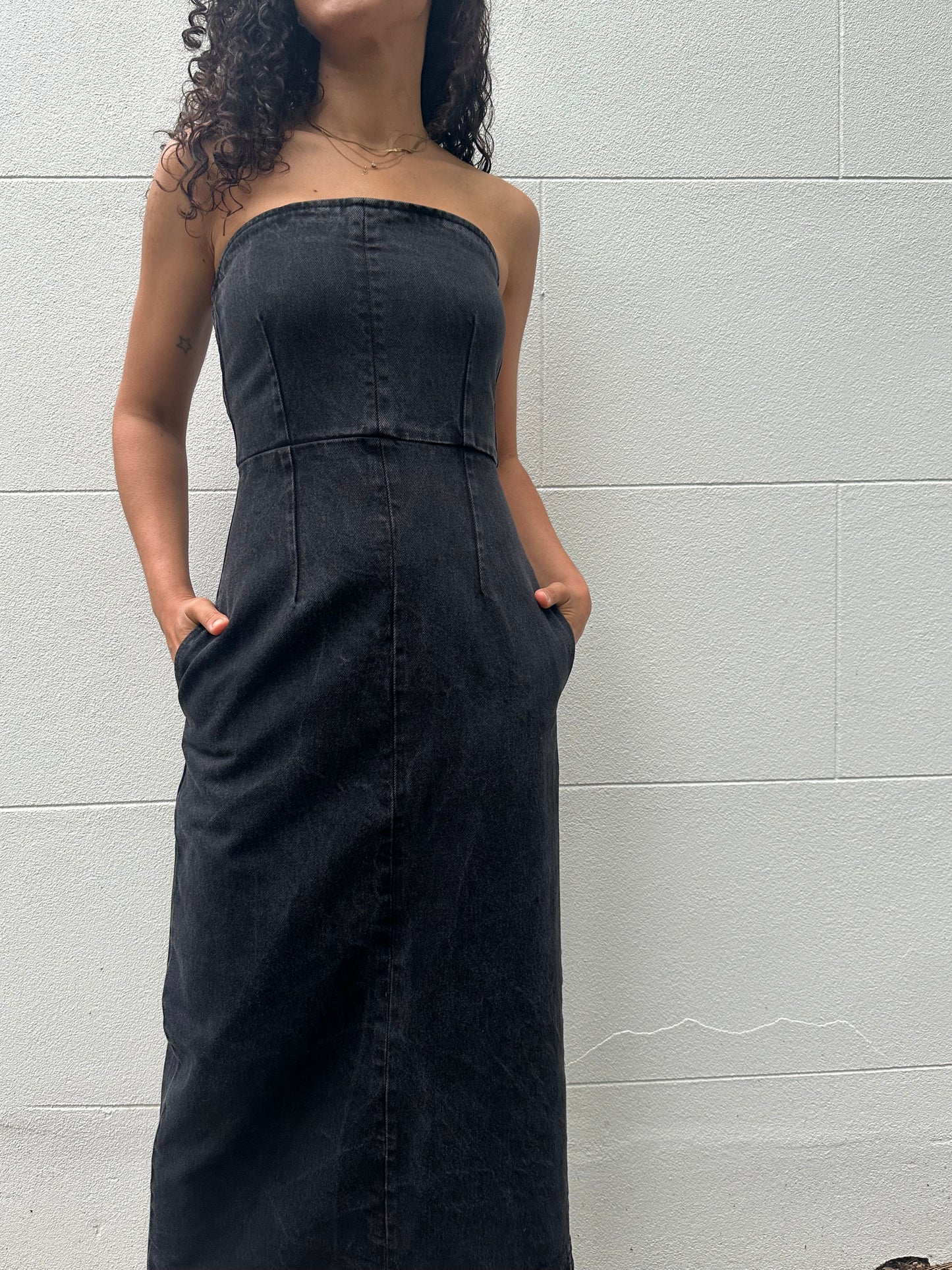 Raey Black Denim Strapless Dress Size S