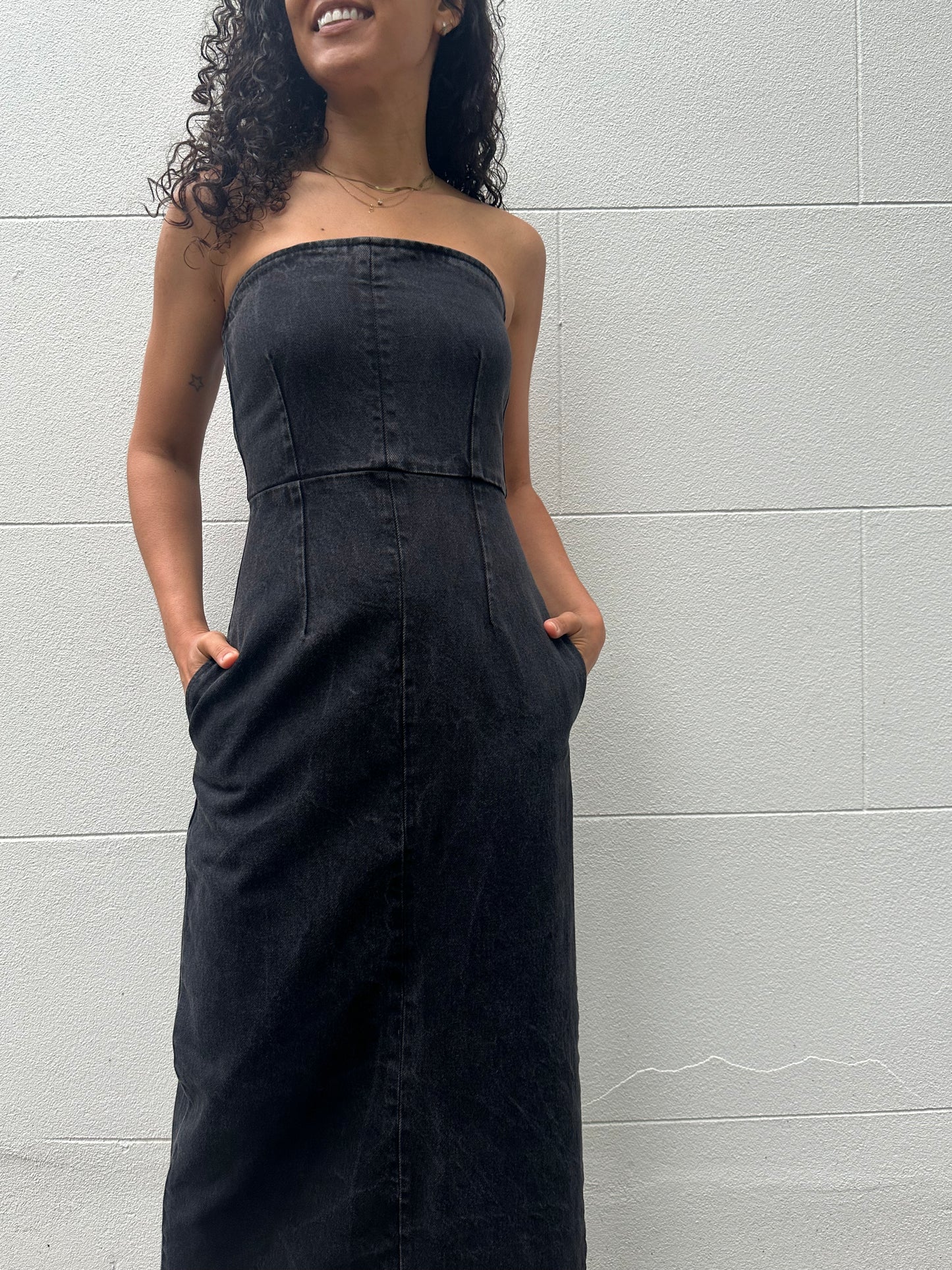 Raey Black Denim Strapless Dress Size S