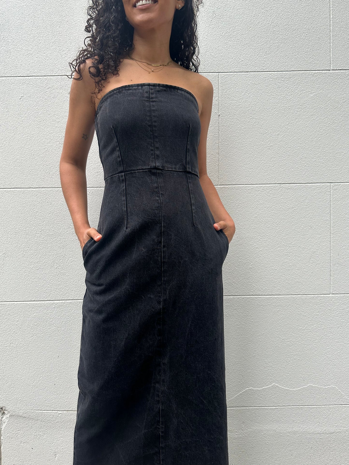 Raey Black Denim Strapless Dress Size S