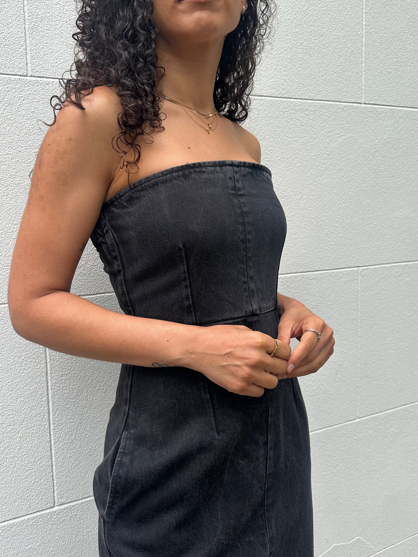 Raey Black Denim Strapless Dress Size S