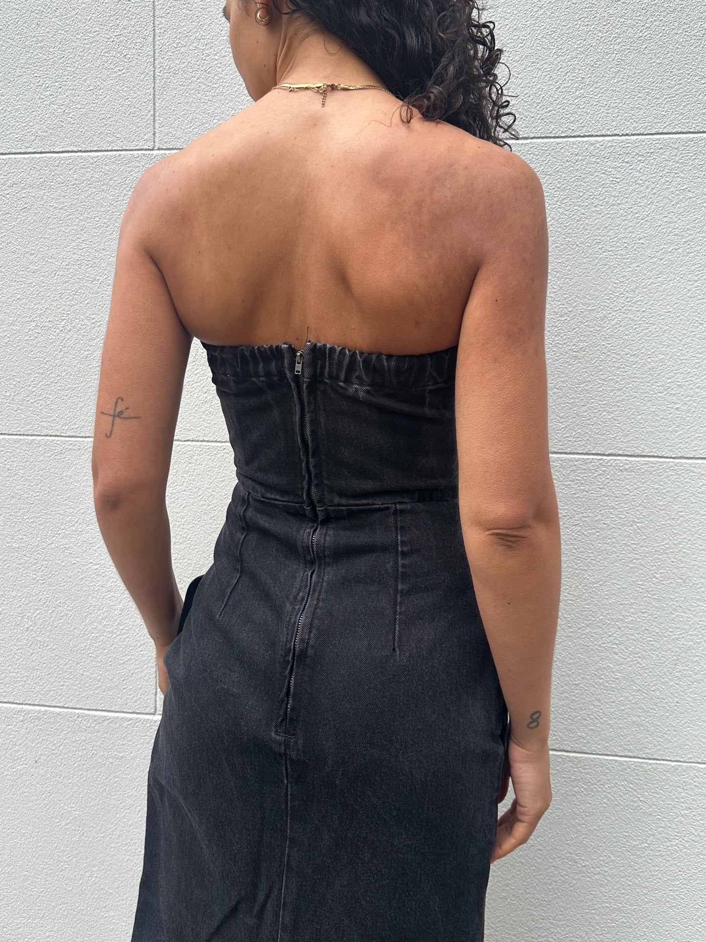 Raey Black Denim Strapless Dress Size S