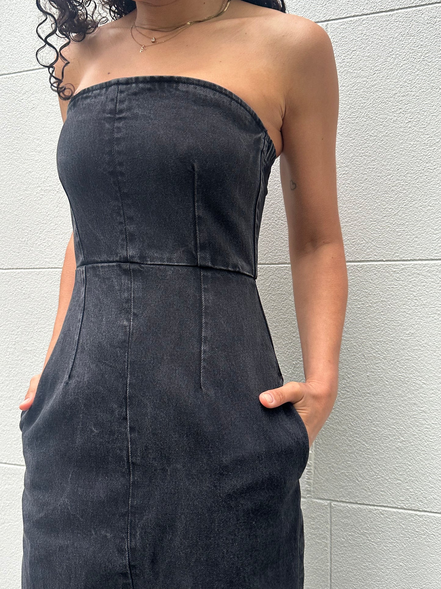 Raey Black Denim Strapless Dress Size S