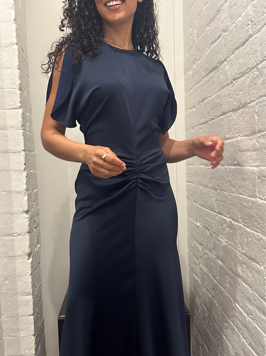 Victoria Beckham Navy Bela Rushed Dress Size 8