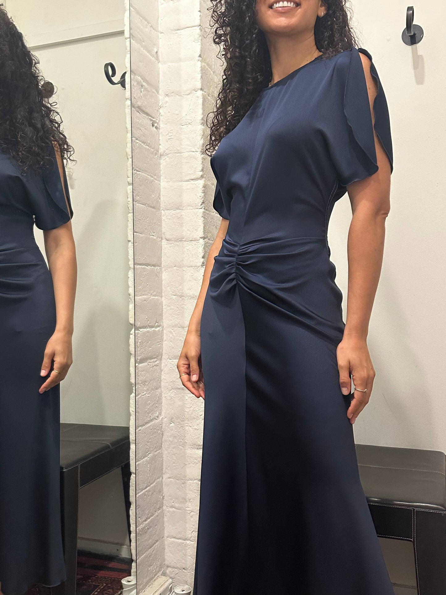 Victoria Beckham Navy Bela Rushed Dress Size 8