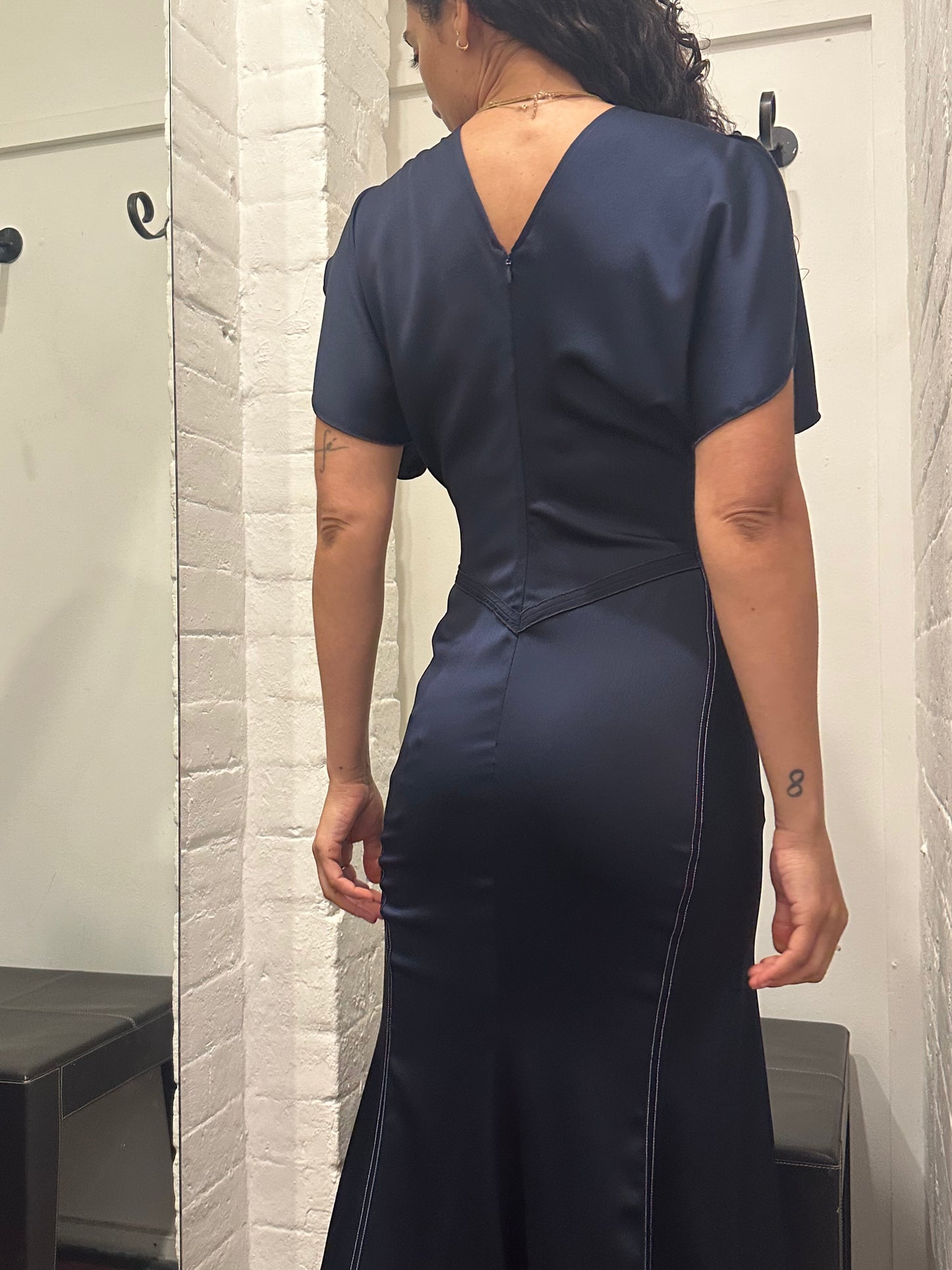 Victoria Beckham Navy Bela Rushed Dress Size 8