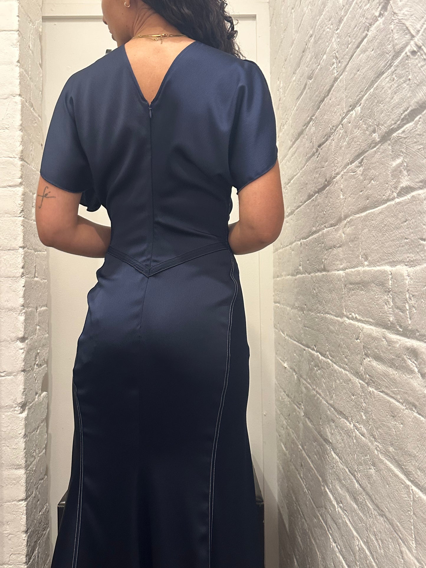 Victoria Beckham Navy Bela Rushed Dress Size 8
