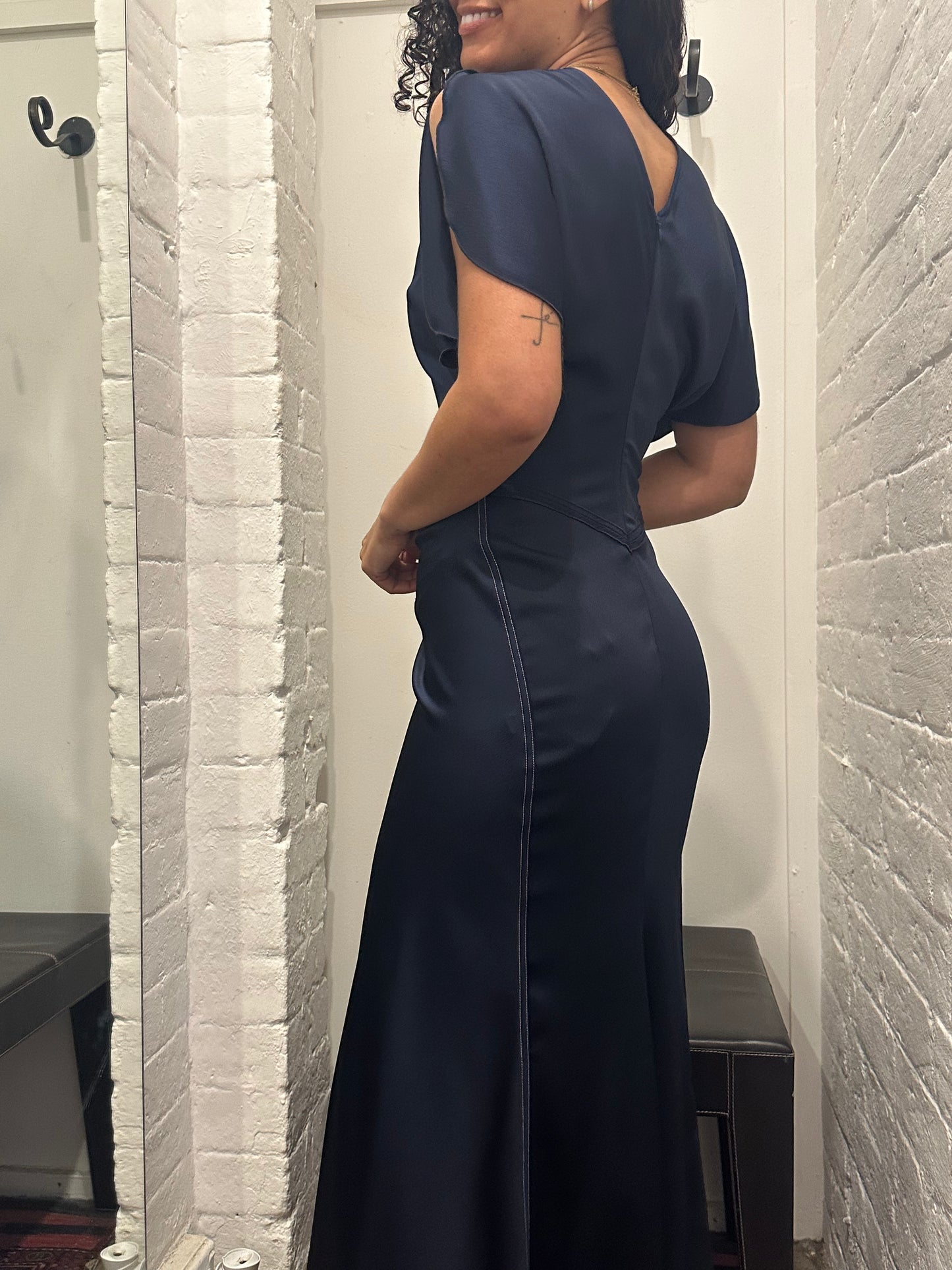 Victoria Beckham Navy Bela Rushed Dress Size 8