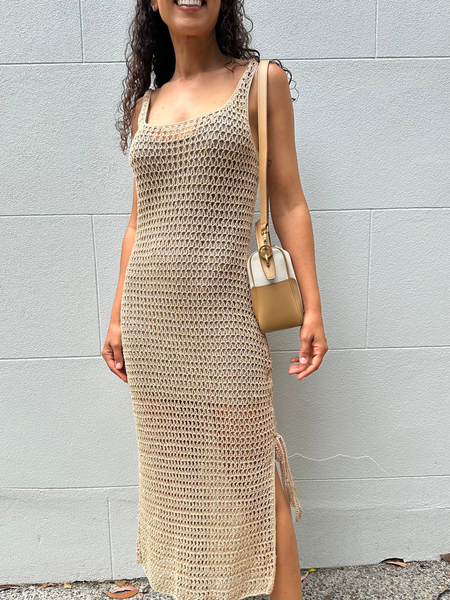 Anna Kosturova Gold Crochet Dress Size XS