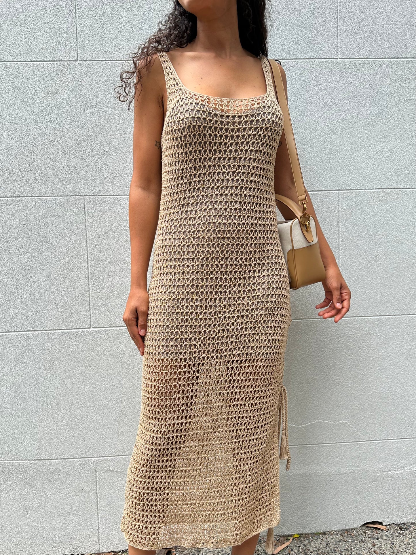 Anna Kosturova Gold Crochet Dress Size XS