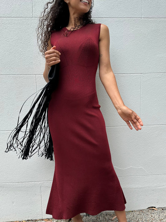 Victoria Beckham Burgundy Knit Dress Size 3