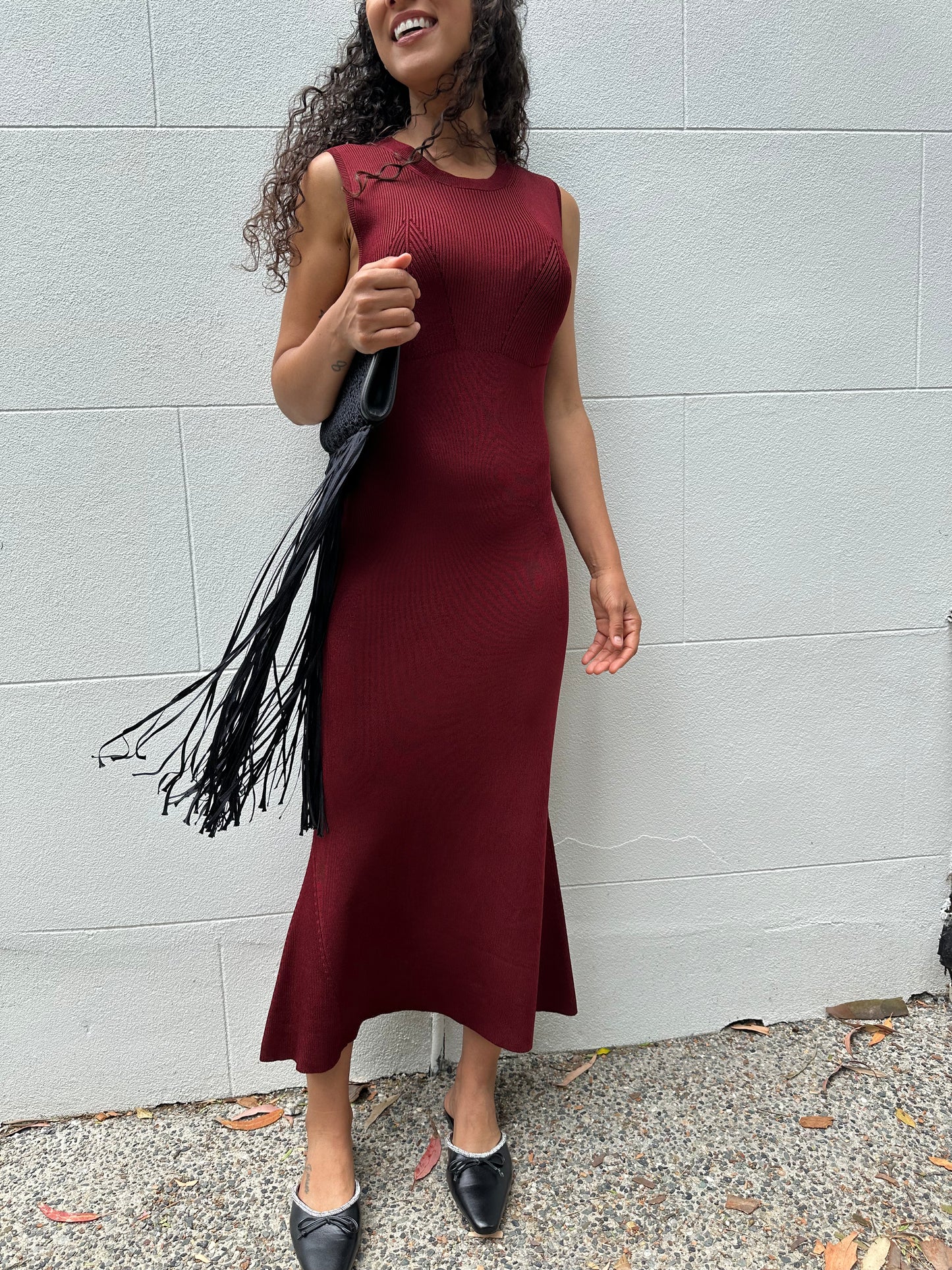 Victoria Beckham Burgundy Knit Dress Size 3