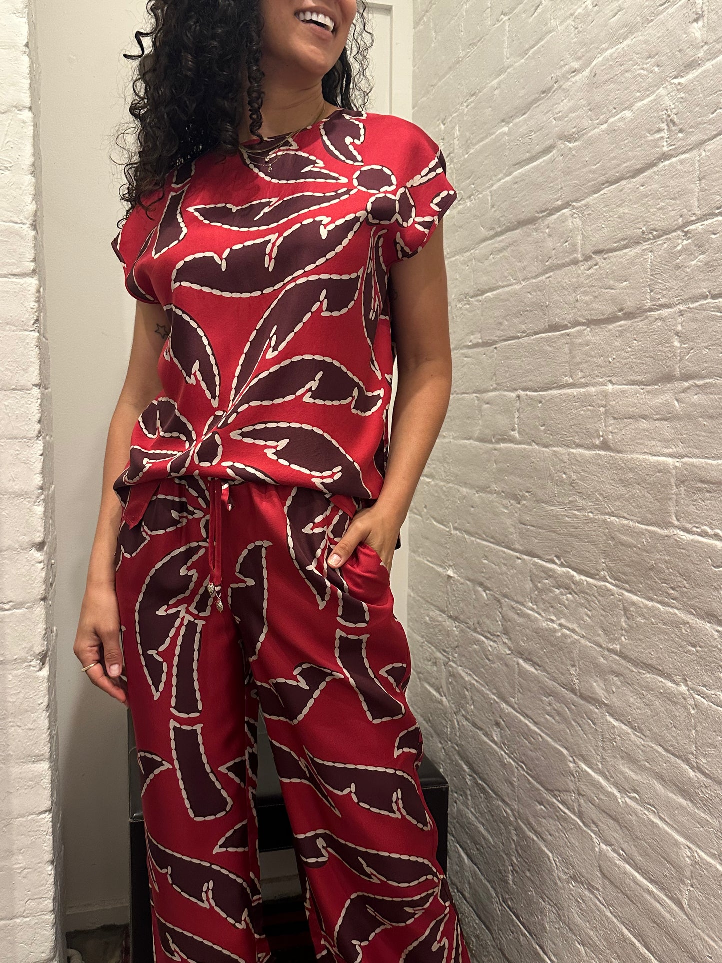 Helen Kaminski Burgundy Silk Pant Set Size S