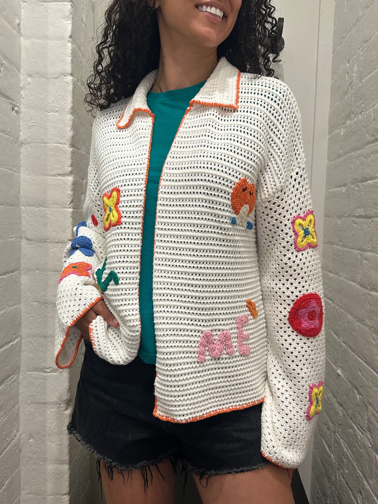 Me 369 White Crochet Multi Jacket Size S