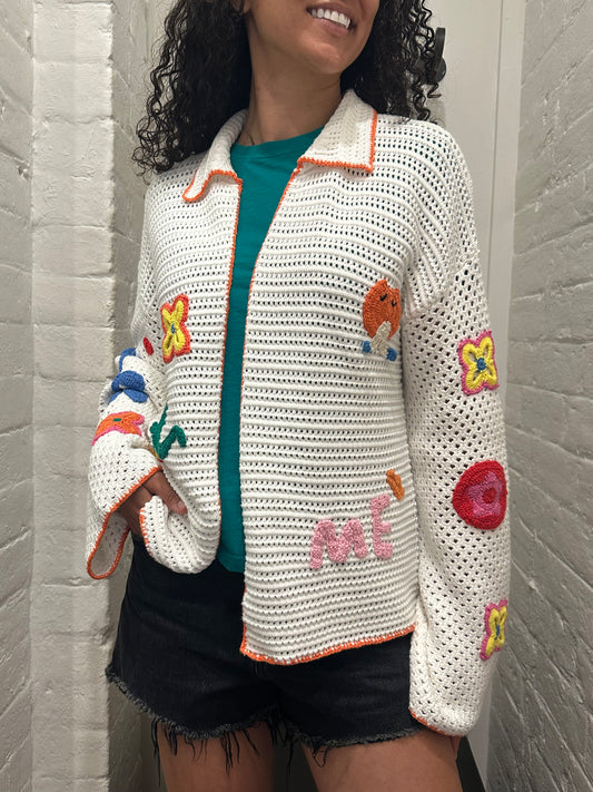 Me 369 White Crochet Multi Jacket Size S