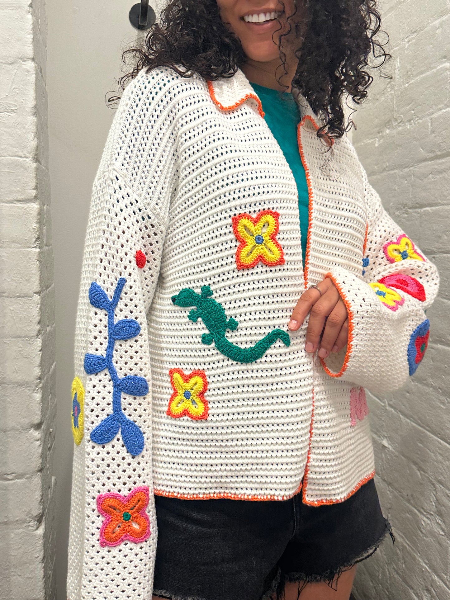 Me 369 White Crochet Multi Jacket Size S