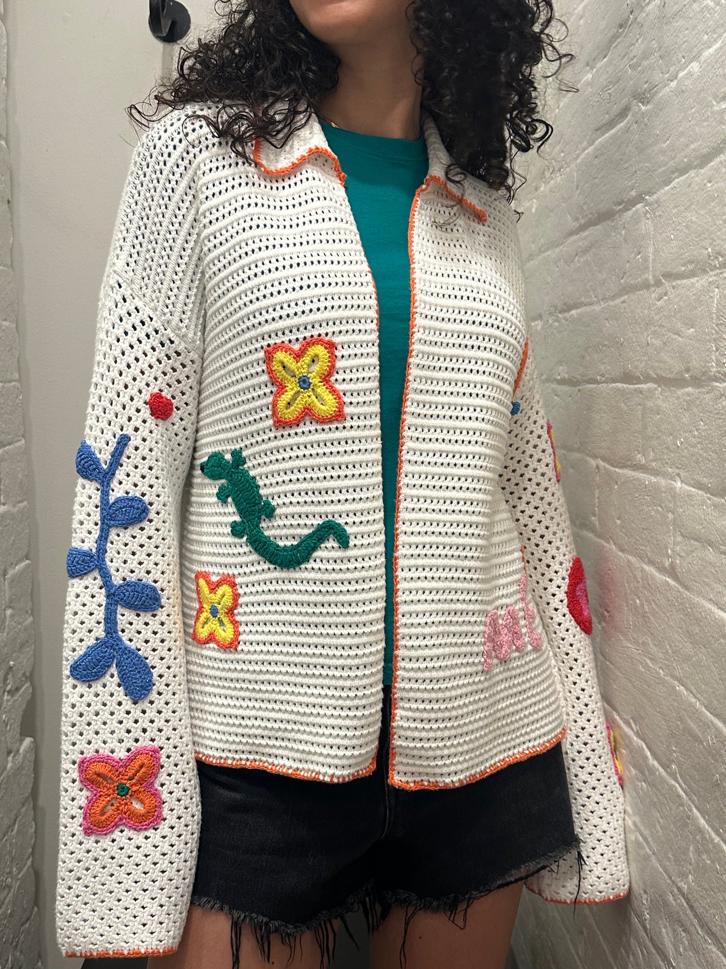 Me 369 White Crochet Multi Jacket Size S