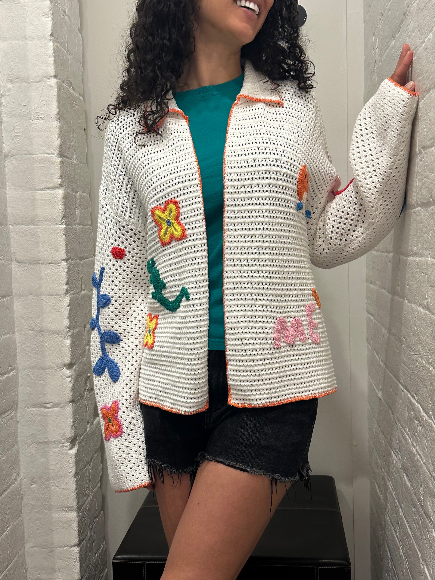 Me 369 White Crochet Multi Jacket Size S