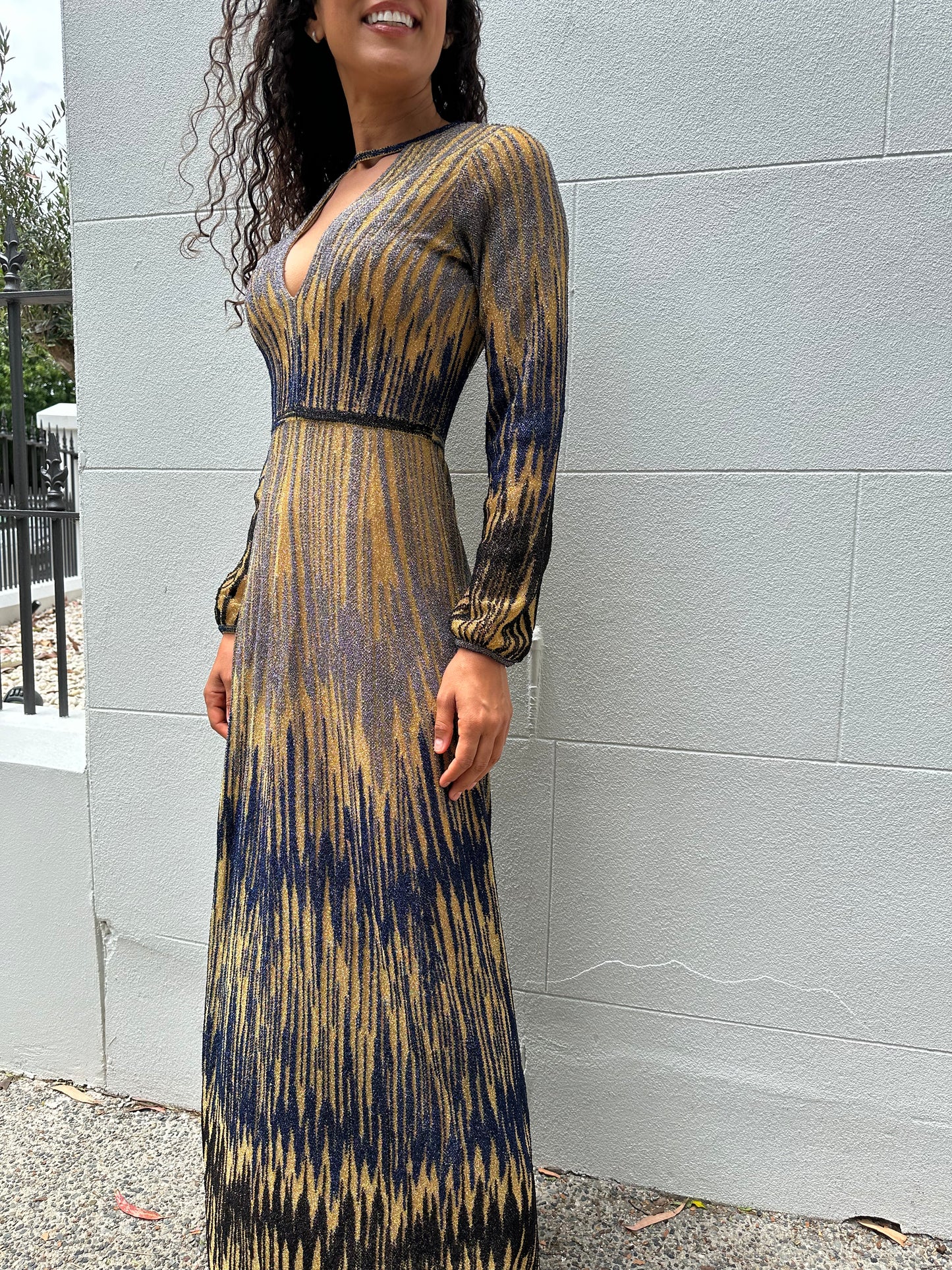 Missoni Gold Navy Long Dress Size 40
