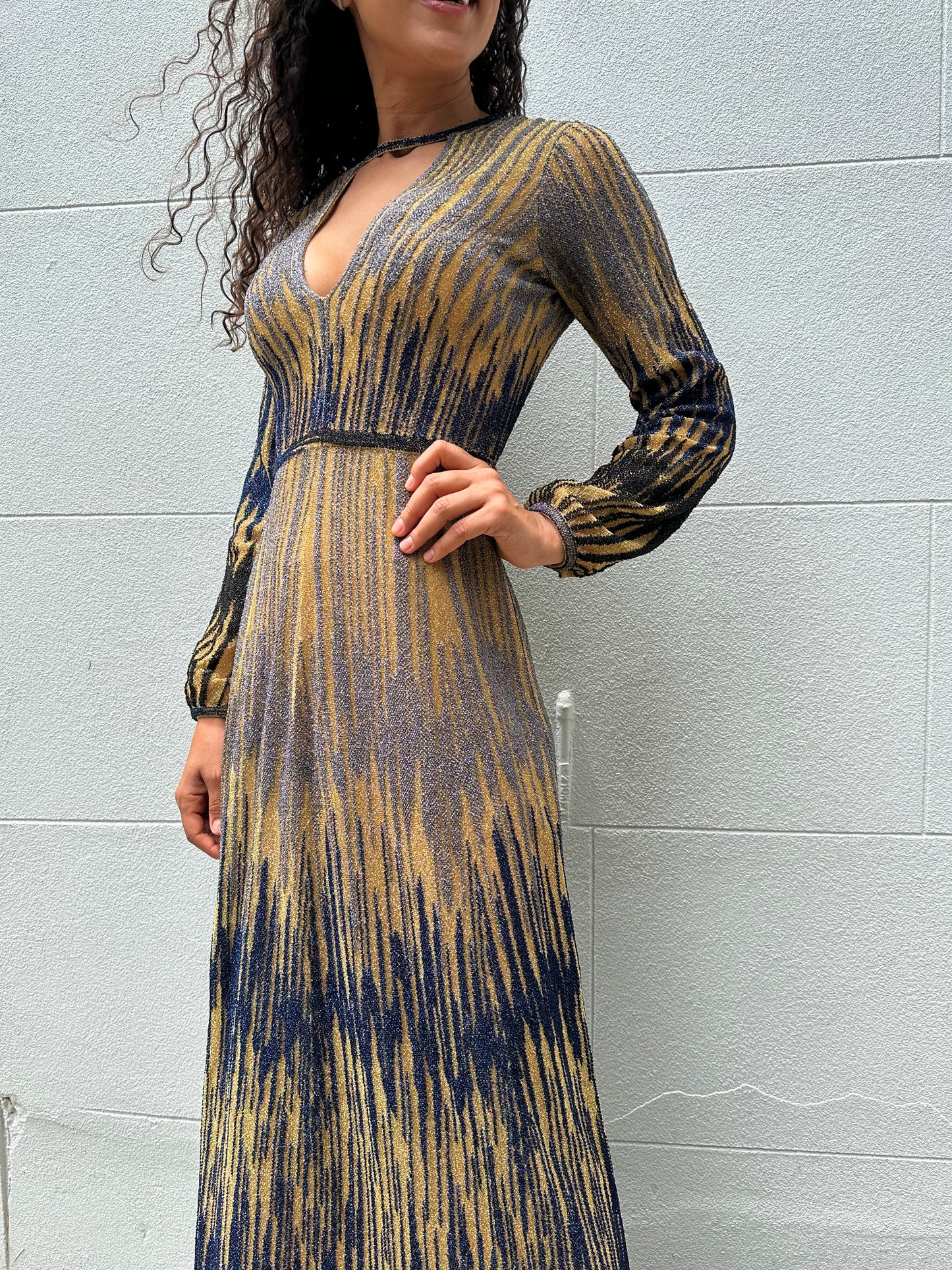 Missoni Gold Navy Long Dress Size 40