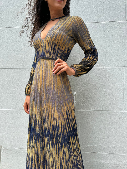 Missoni Gold Navy Long Dress Size 40