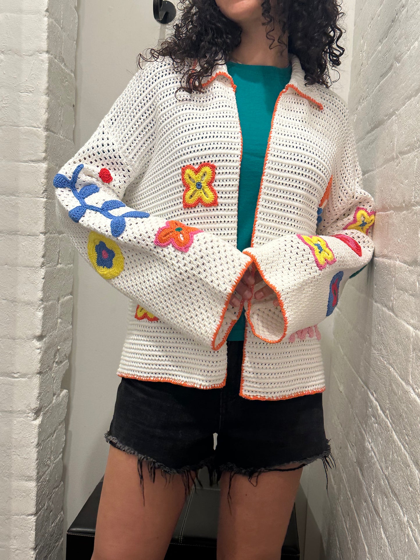 Me 369 White Crochet Multi Jacket Size S