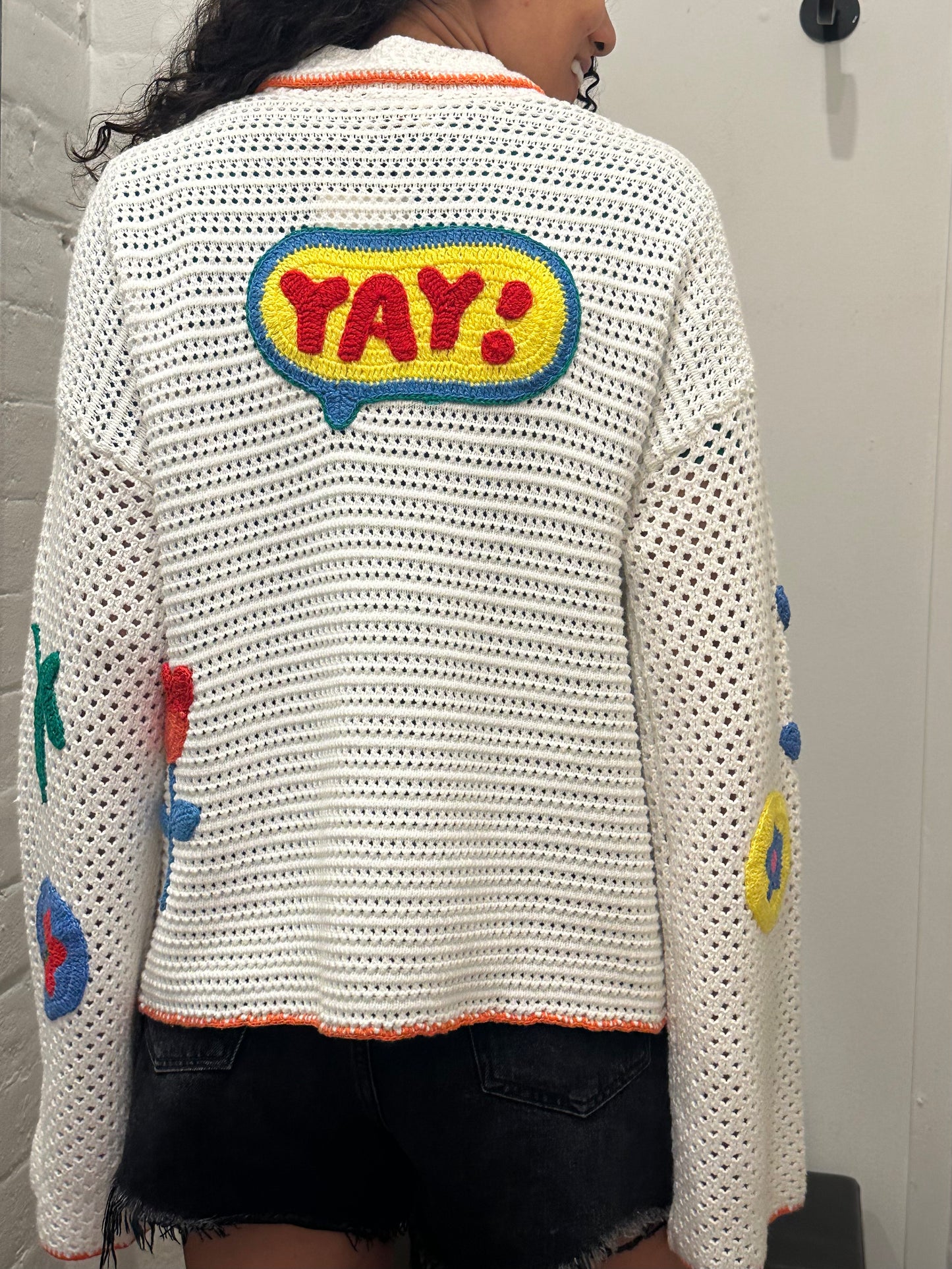Me 369 White Crochet Multi Jacket Size S