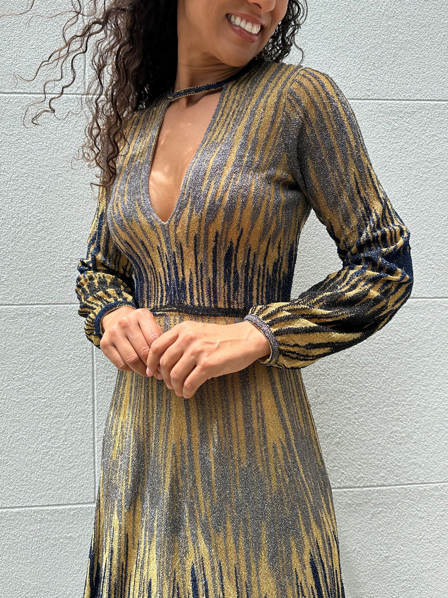 Missoni Gold Navy Long Dress Size 40