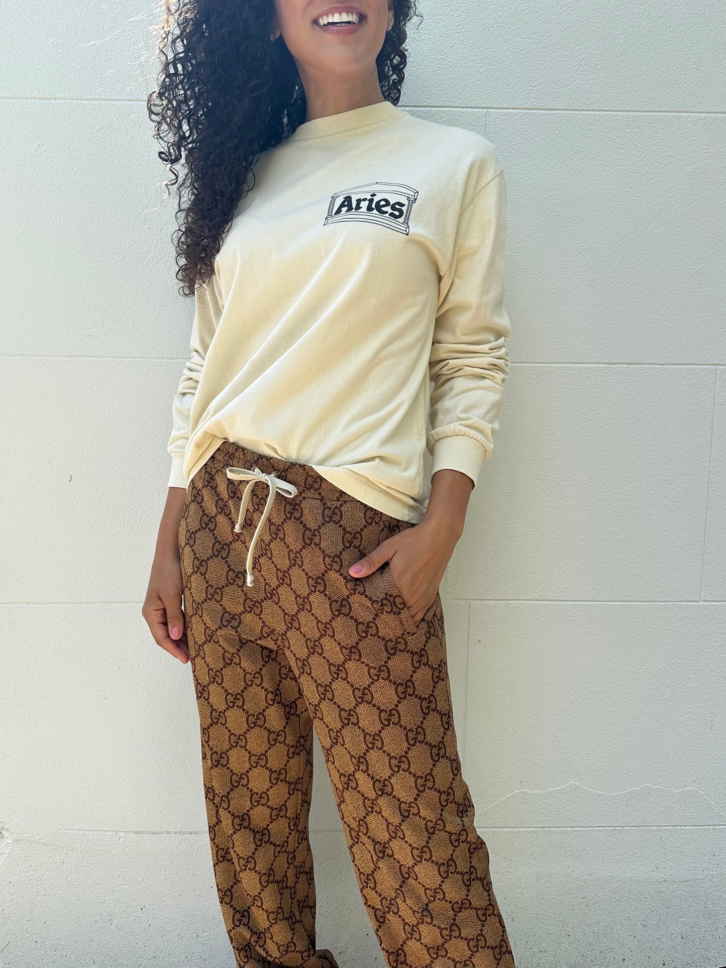 Aries Beige Logo T-Shirt Size S