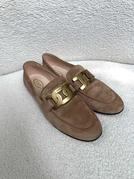 Tods Taupe Suede Loafers Size 37.5