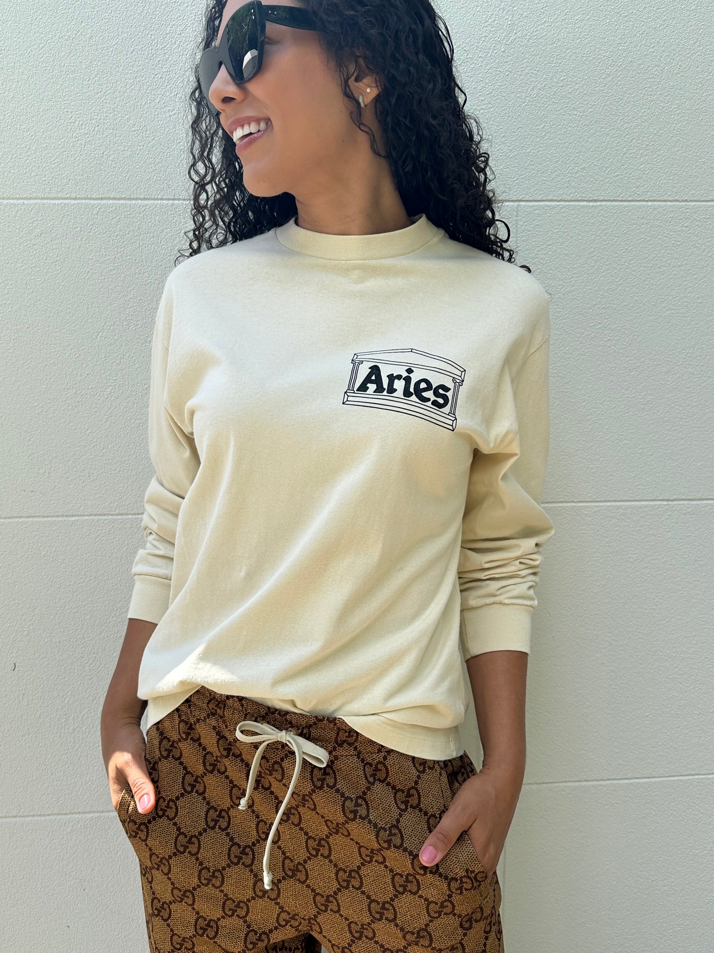 Aries Beige Logo T-Shirt Size S
