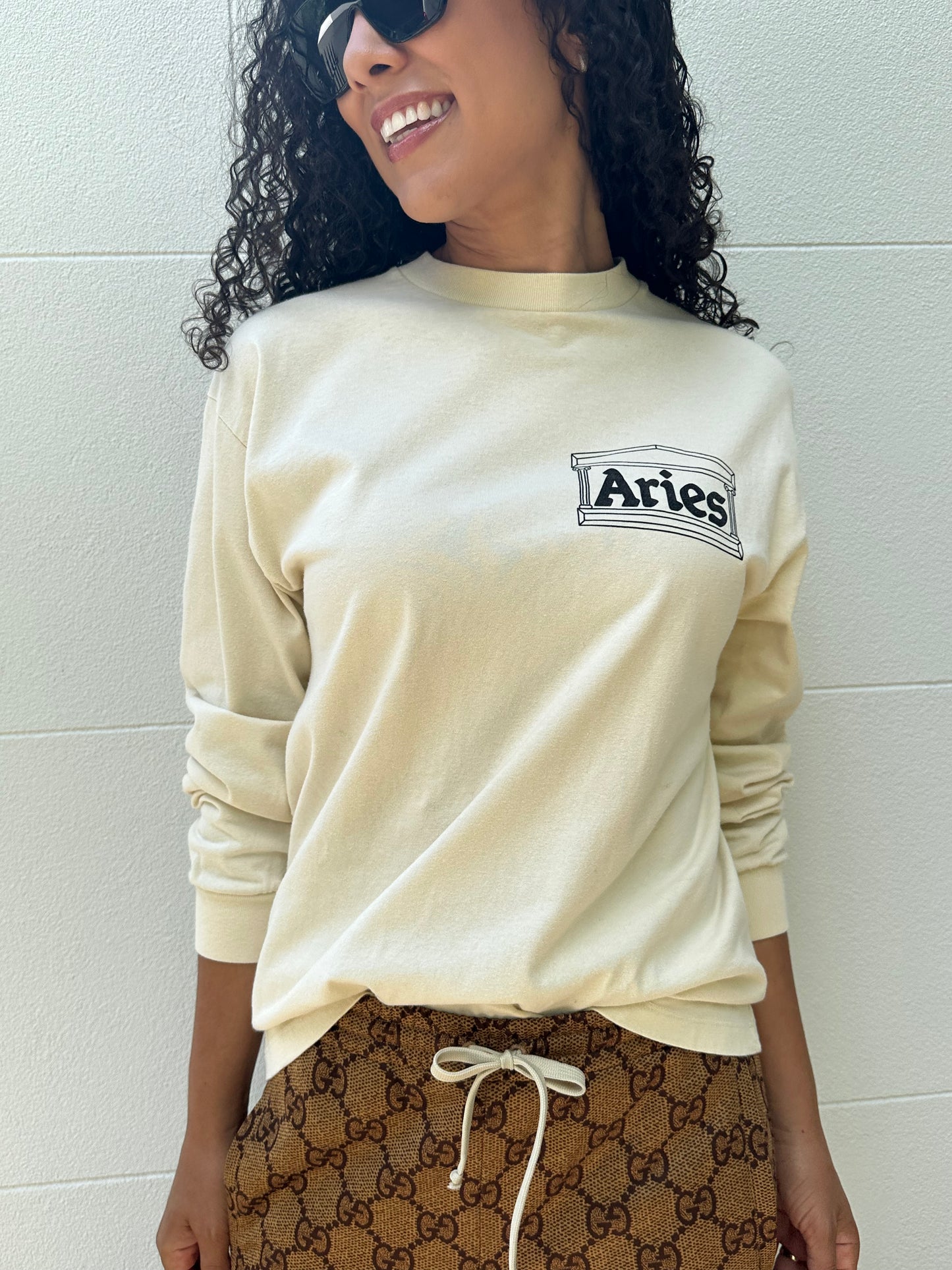 Aries Beige Logo T-Shirt Size S