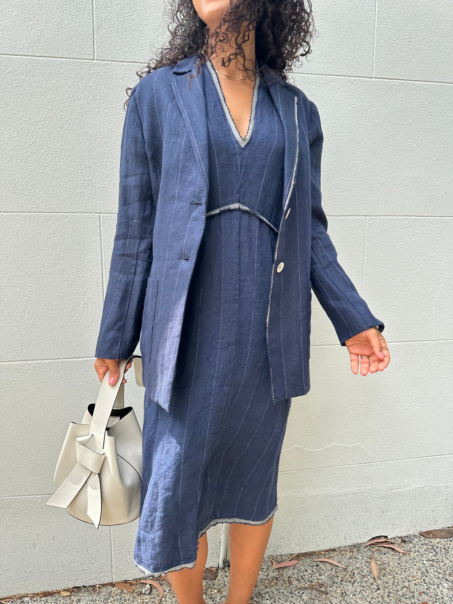 By Freer Navy Linen Jacket Size M