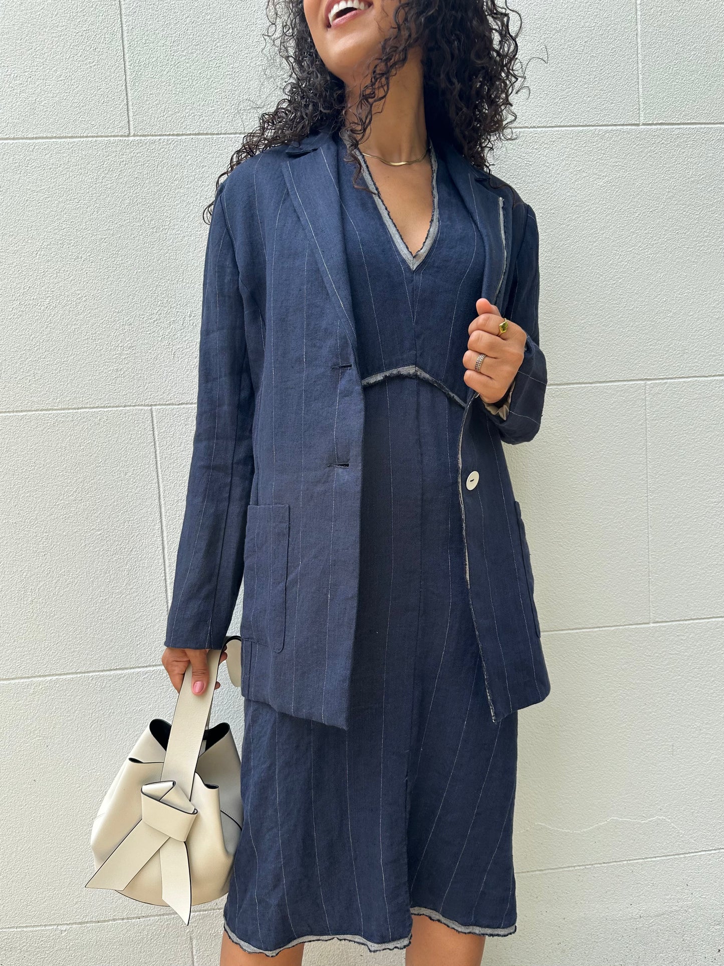 By Freer Navy Eli Linen Dress Size M/L