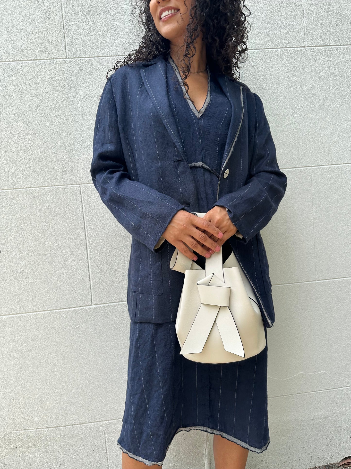 By Freer Navy Linen Jacket Size M