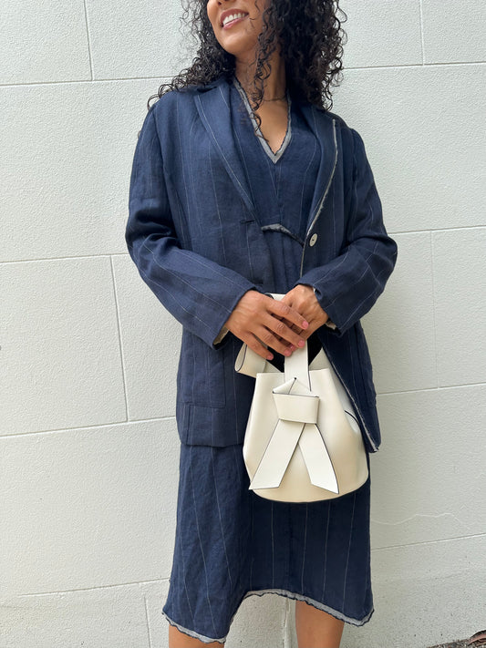 By Freer Navy Linen Jacket Size M