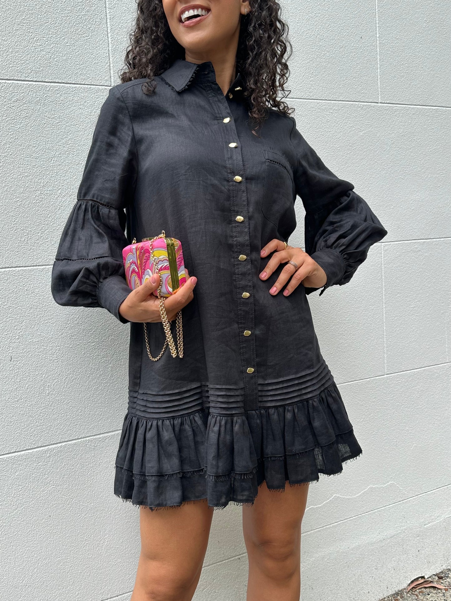 Aje Black Short Linen Dress Size 8